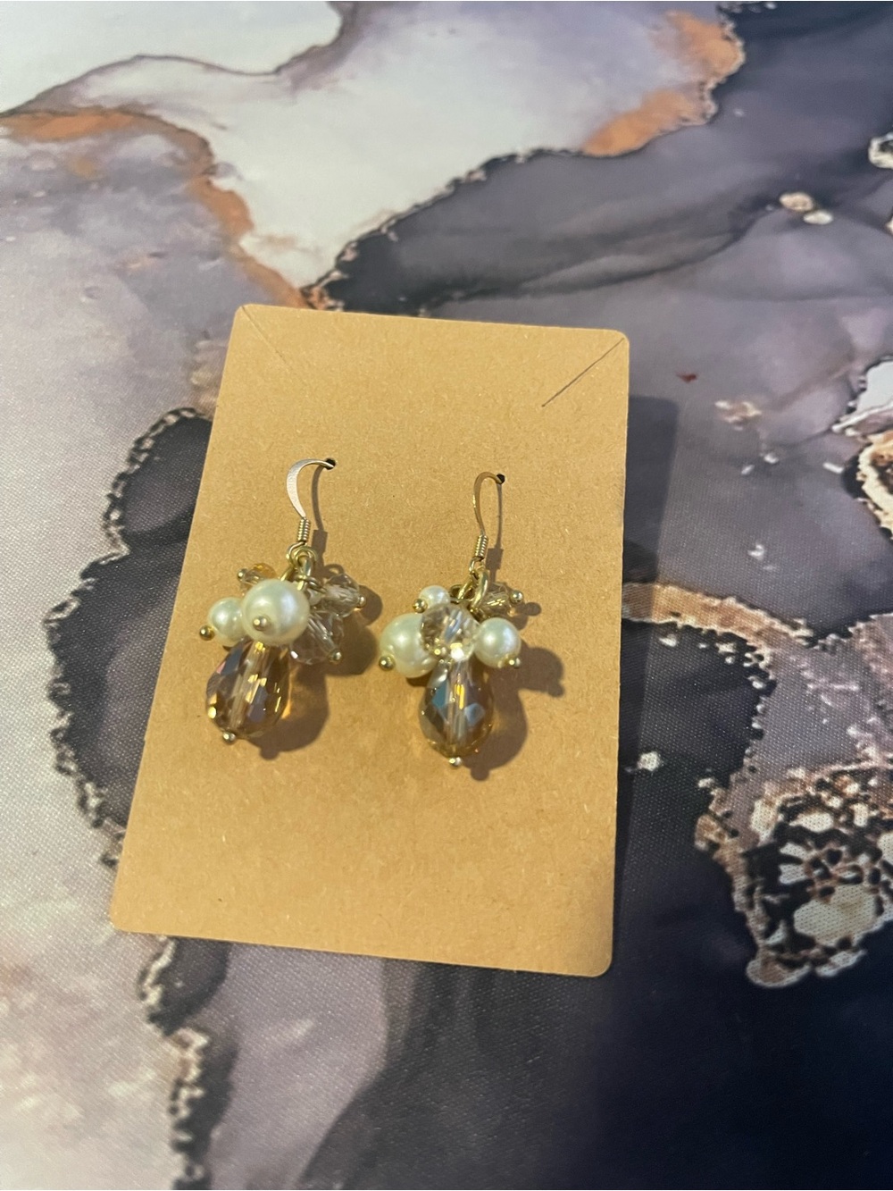 Express Gold-Tone Pearl and Smoky Crystal Drop Earrings